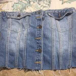 Altar'd State Blue Denim Button-Front Mini Skirt